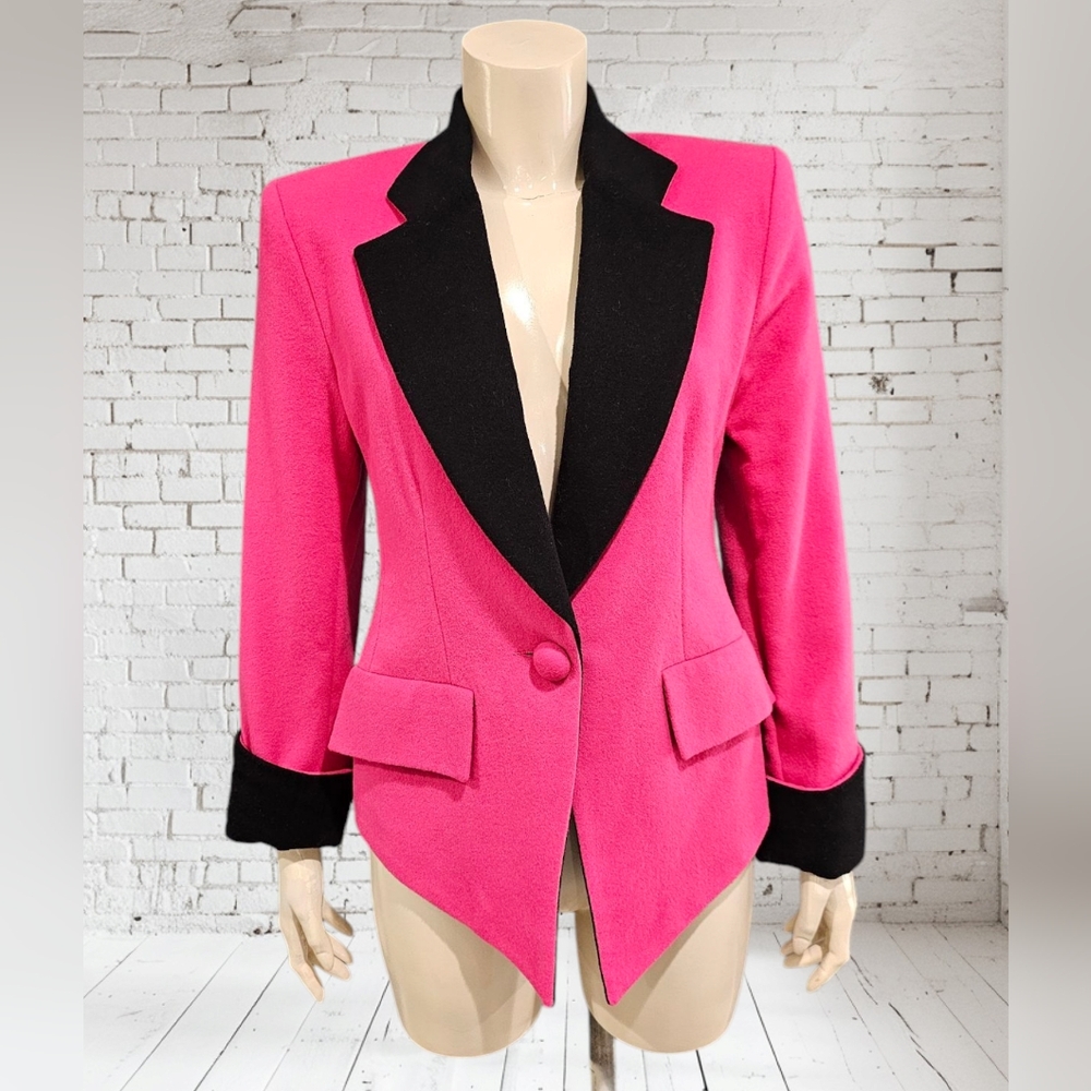 KAMOSHO Maria Sitbon Paris Vintage Pink Black Wool Blazer Jacket S